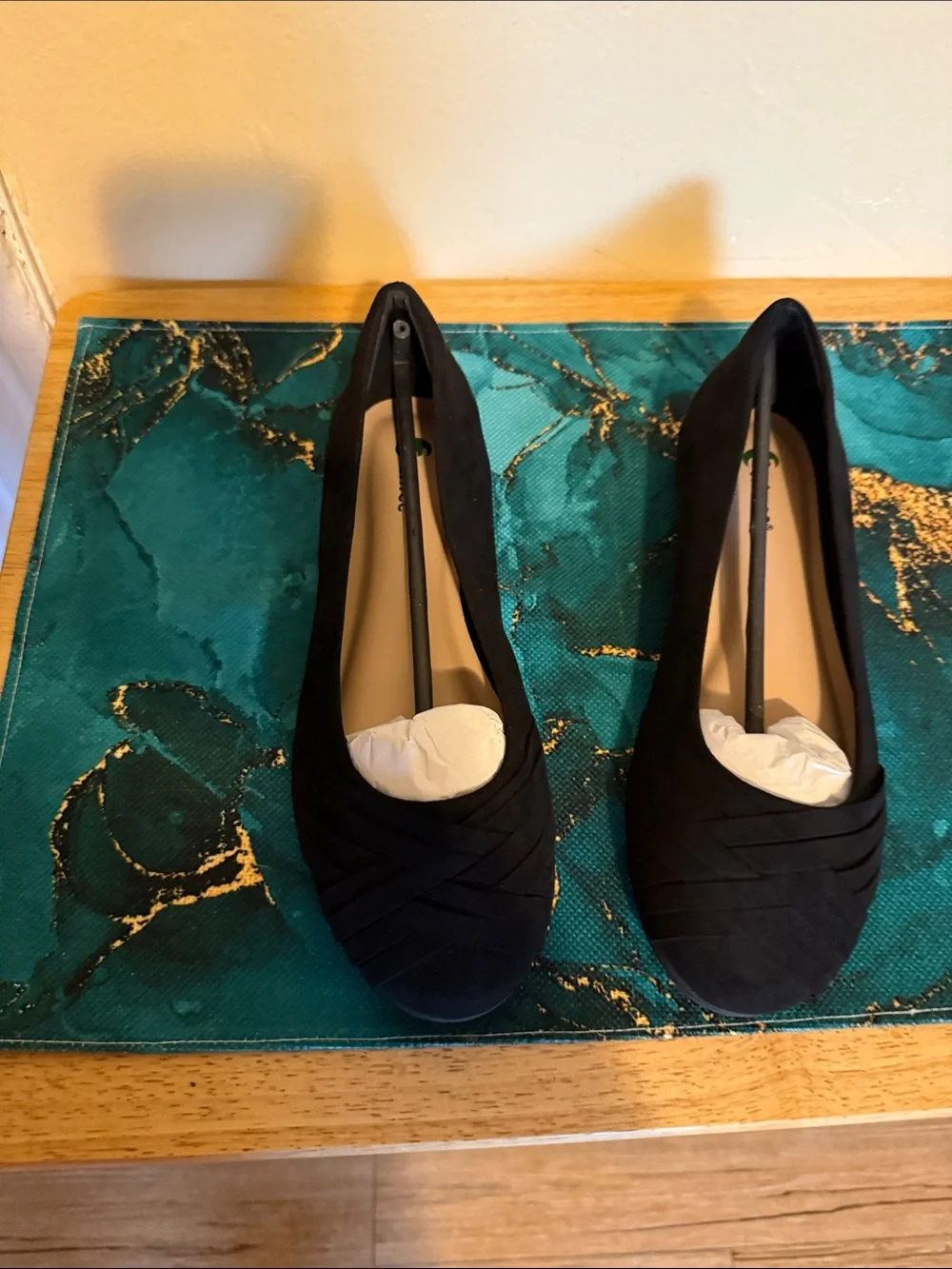 Talbots Black Suede-Like Ballet Flats with Pleated Detail
